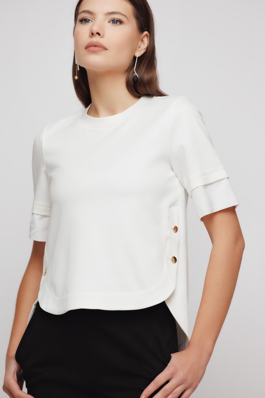 Tricou dama alb cu nasturi