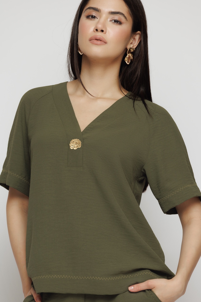 Bluza dama verde cu broderie