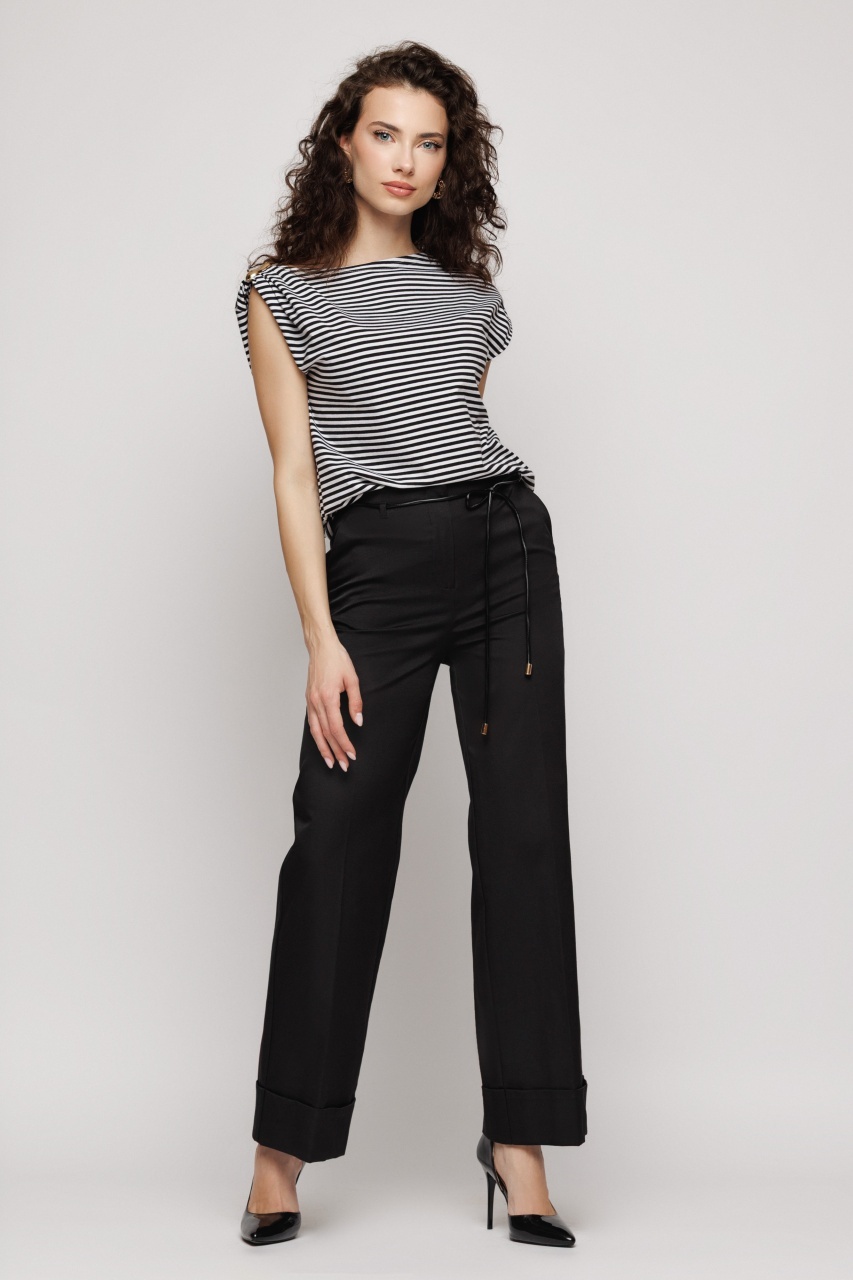 Pantaloni drepți cu cordon din piele ecologică