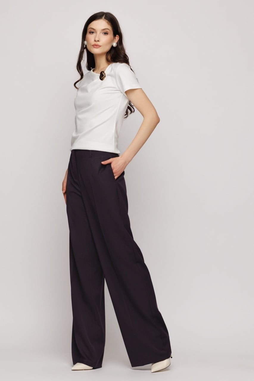 Pantaloni largi dama eleganti mov