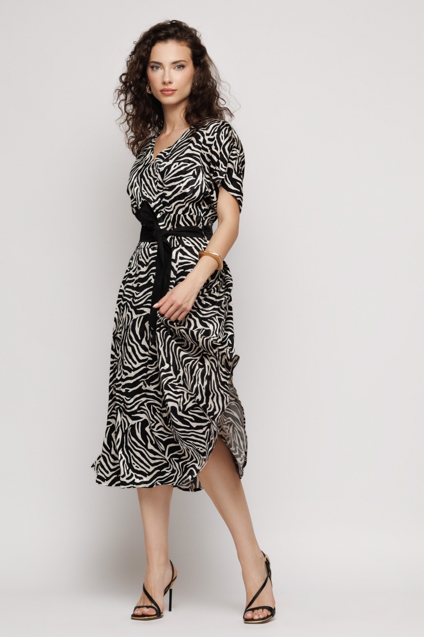 Rochie midi imprimată cu cordon