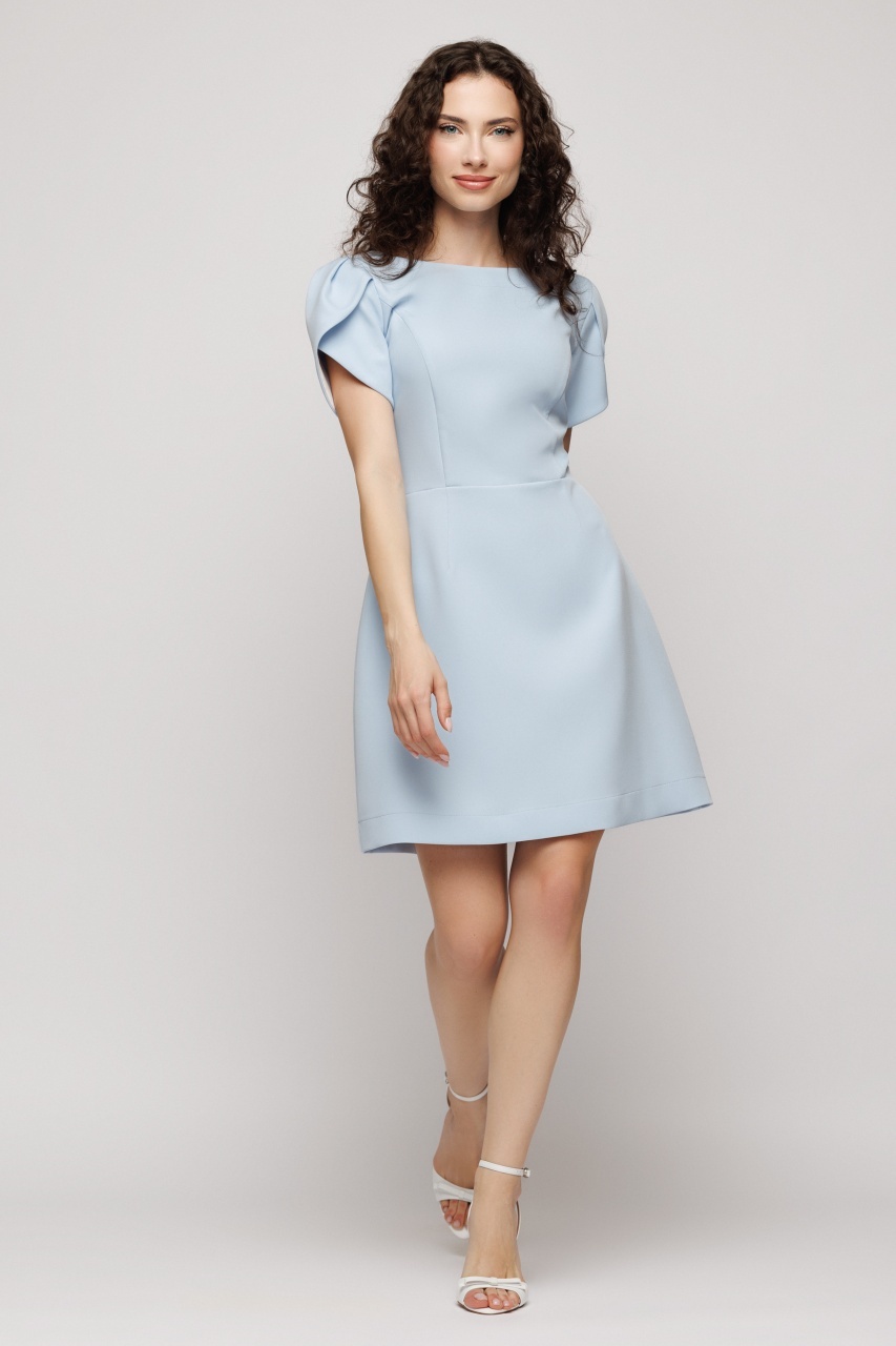 Rochie scurtă albastră cu fundă la spate