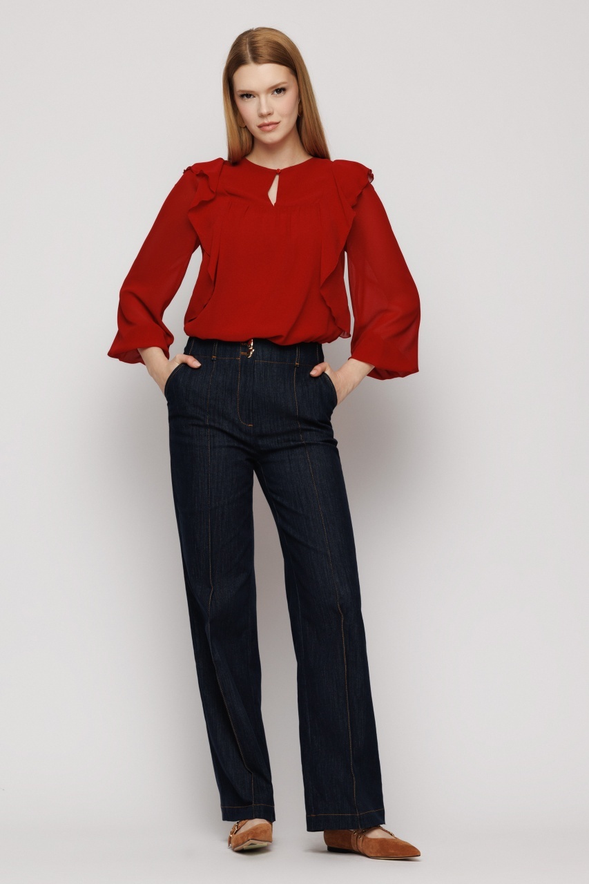 Bluza din voal cu volane la umeri