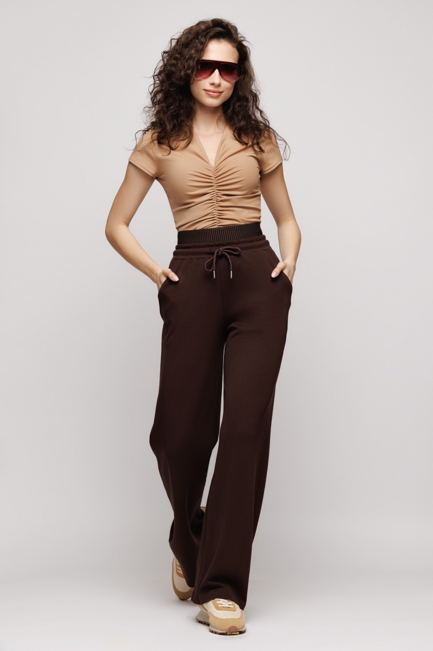 Pantaloni largi damă cu talie înaltă