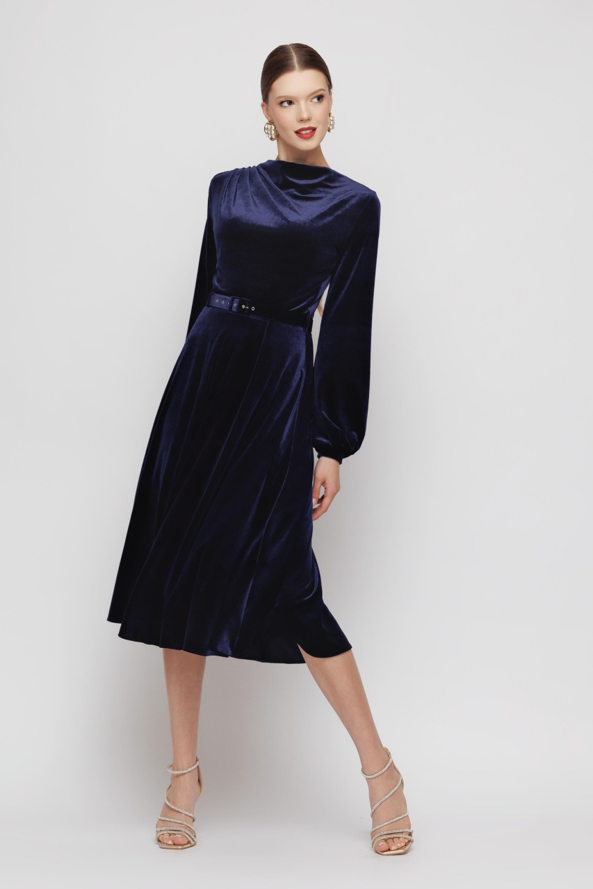 Rochie dama eleganta din catifea bleumarin