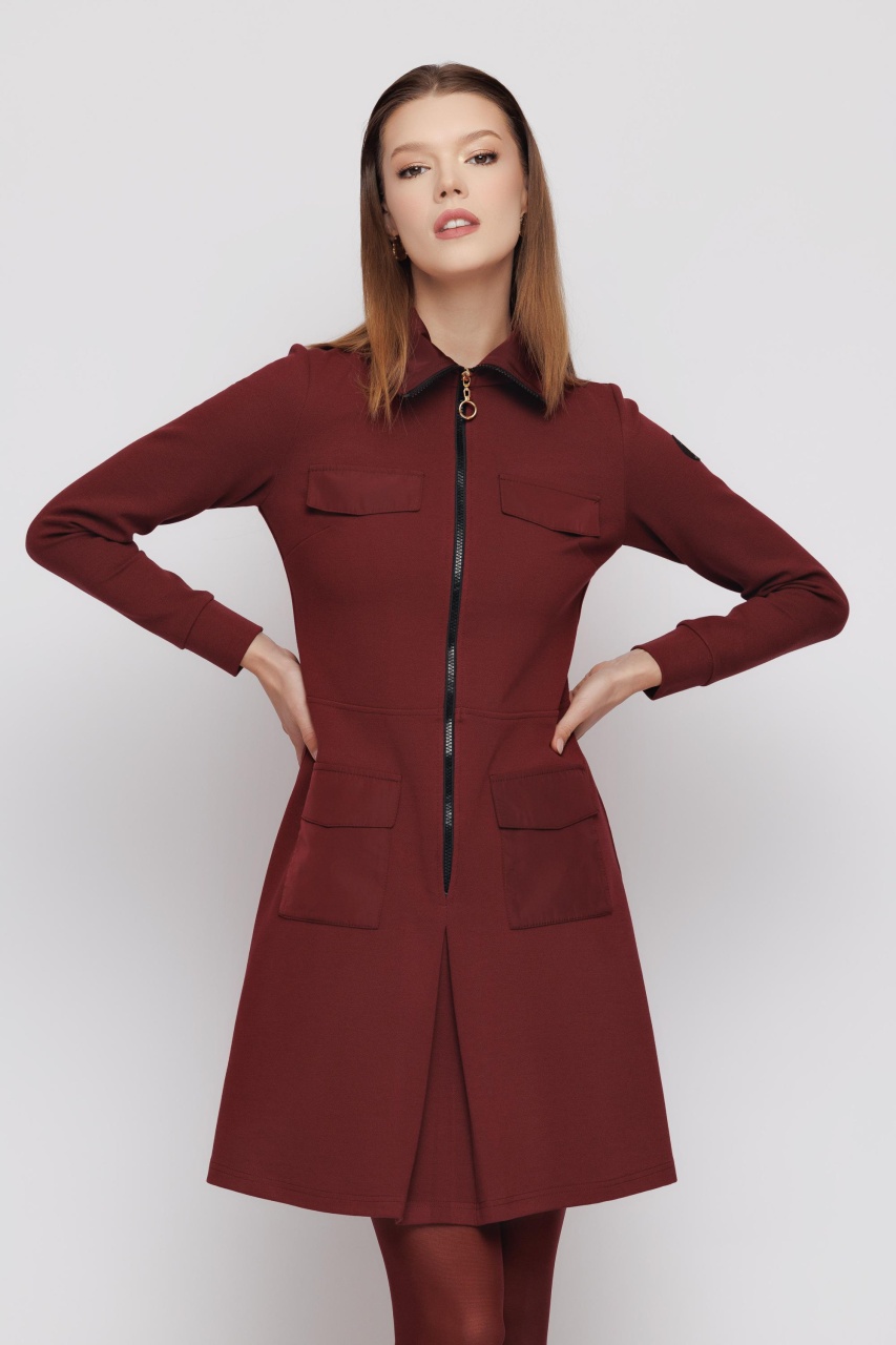 Rochie dama grena cu buzunare