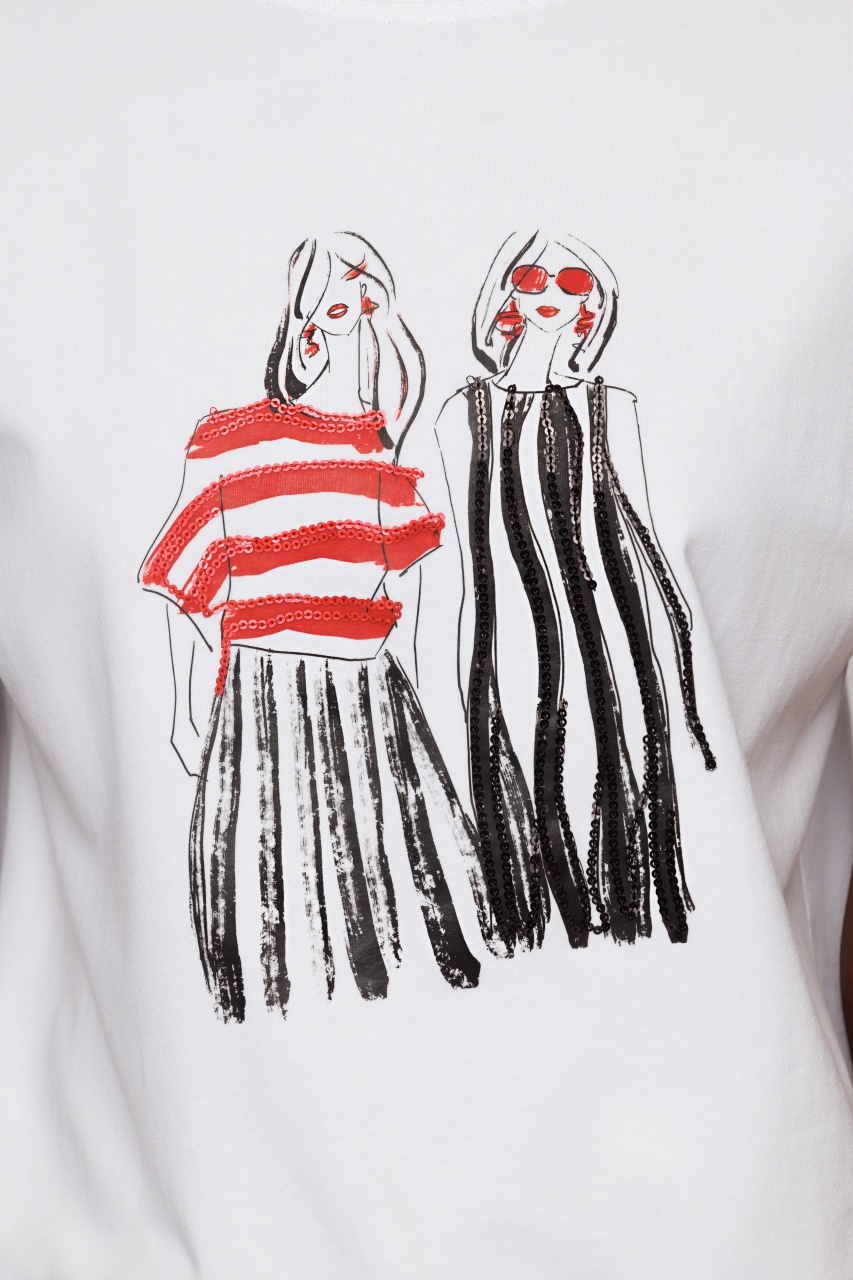 Tricou dama alb cu print si broderie