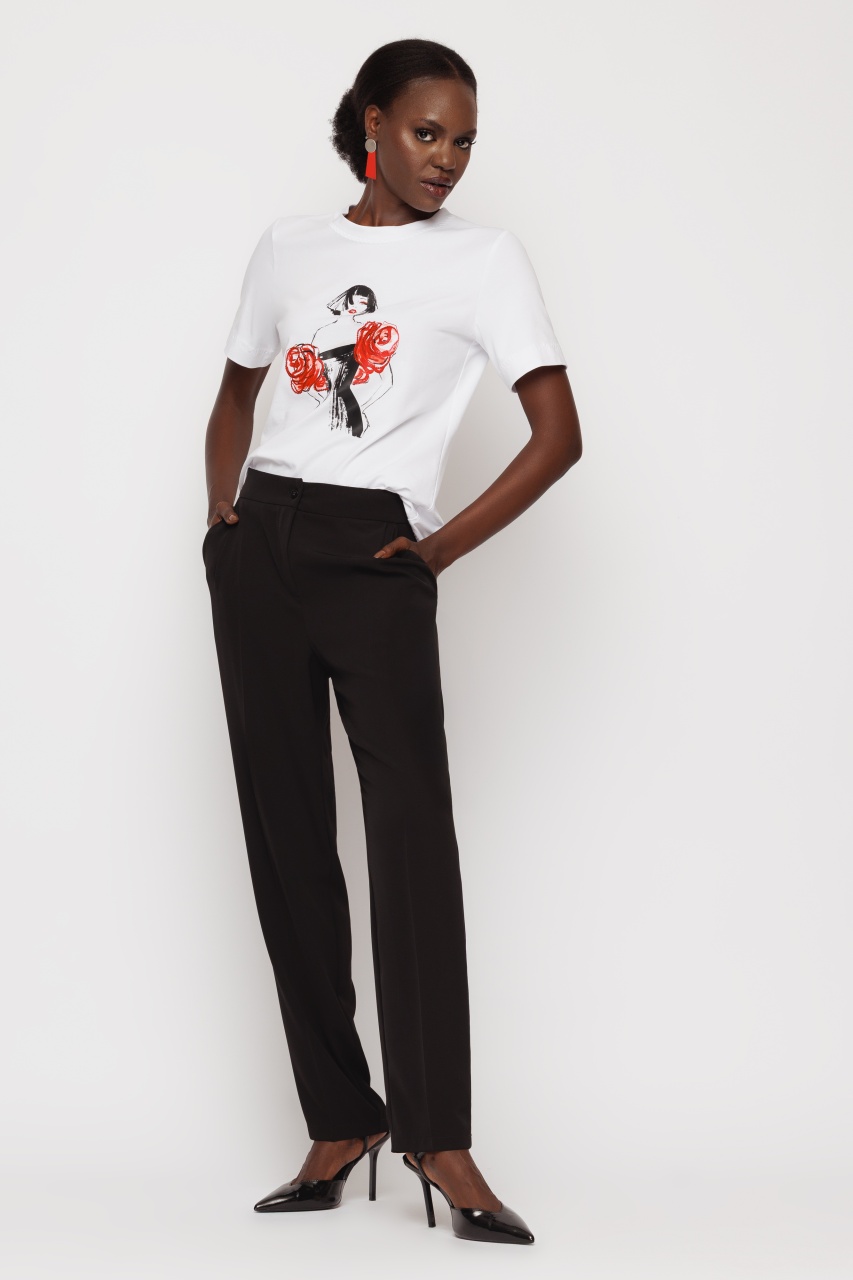 Tricou dama alb cu print si broderie