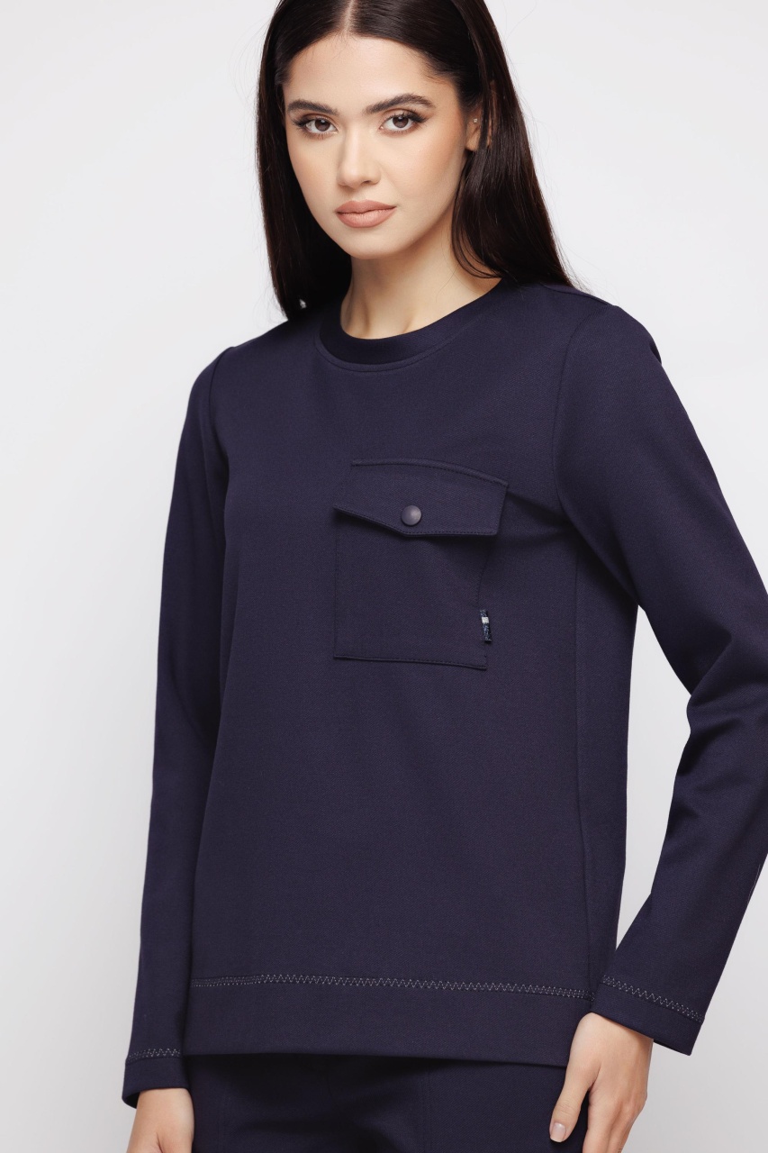 Tricou dama bleumarin cu buzunar
