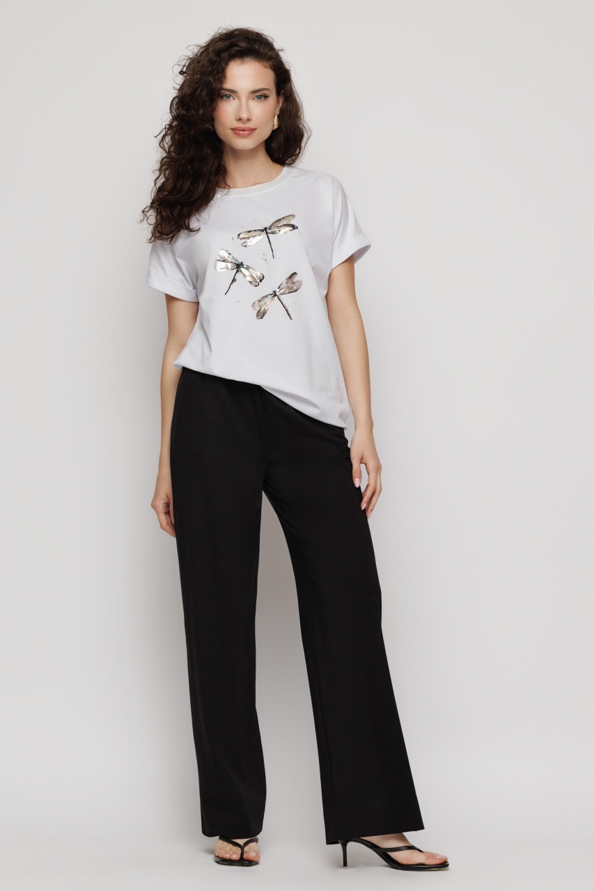 Tricou damă cu paiete și print libelule