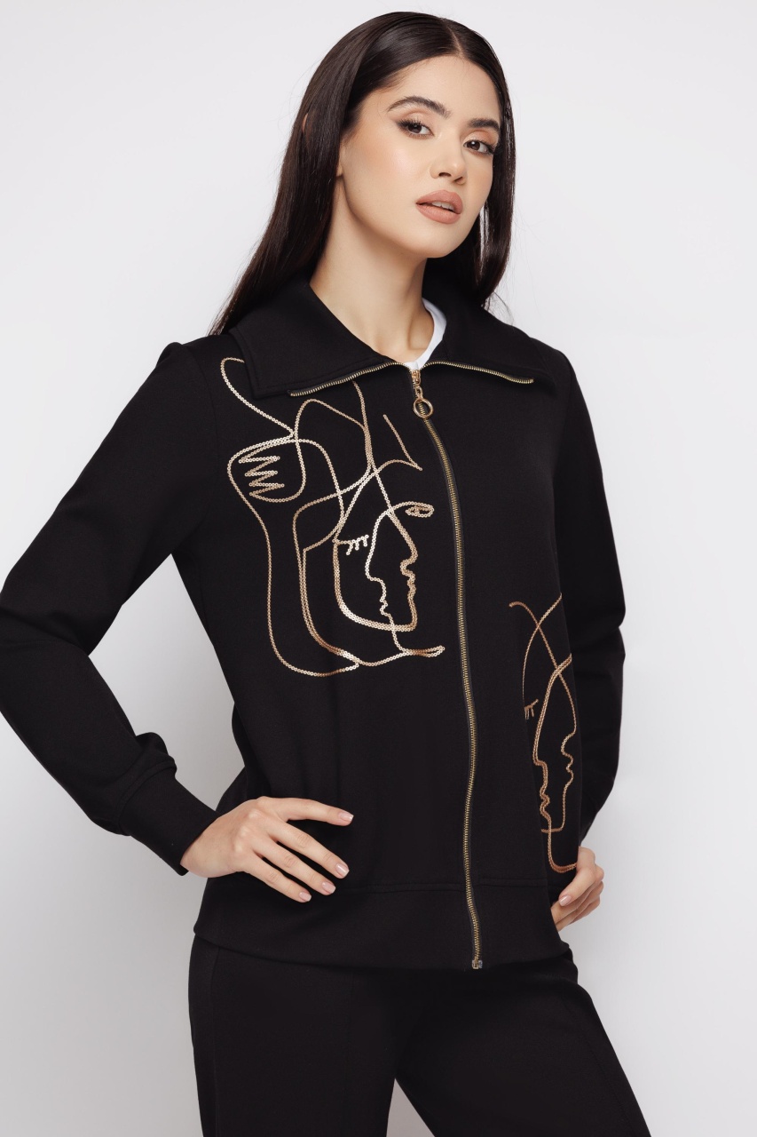 Jacheta dama neagra cu broderie