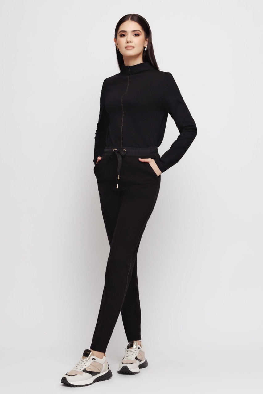 Pantaloni dama negri cu fas
