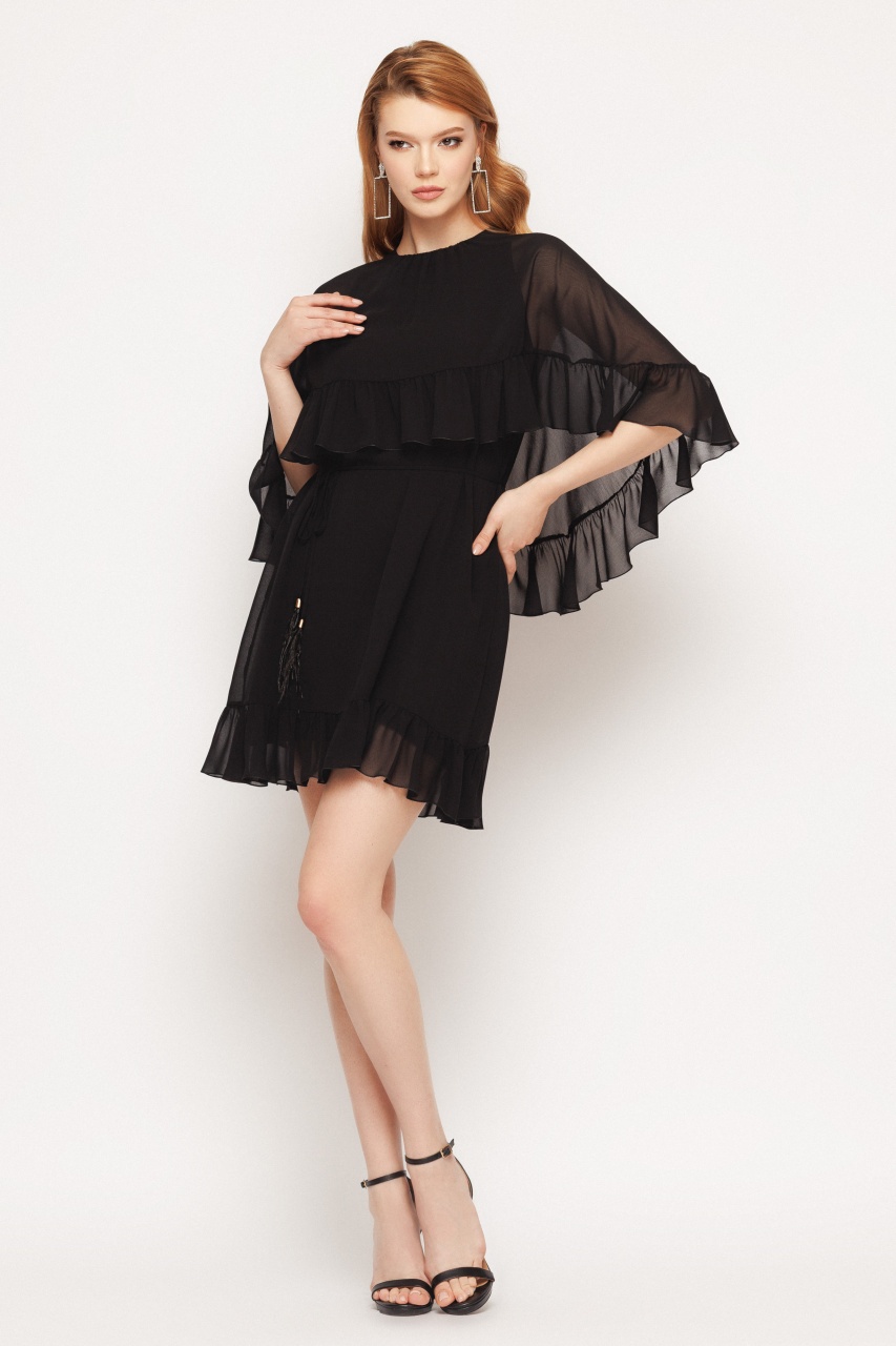 Rochie dama neagra cu capa din voal