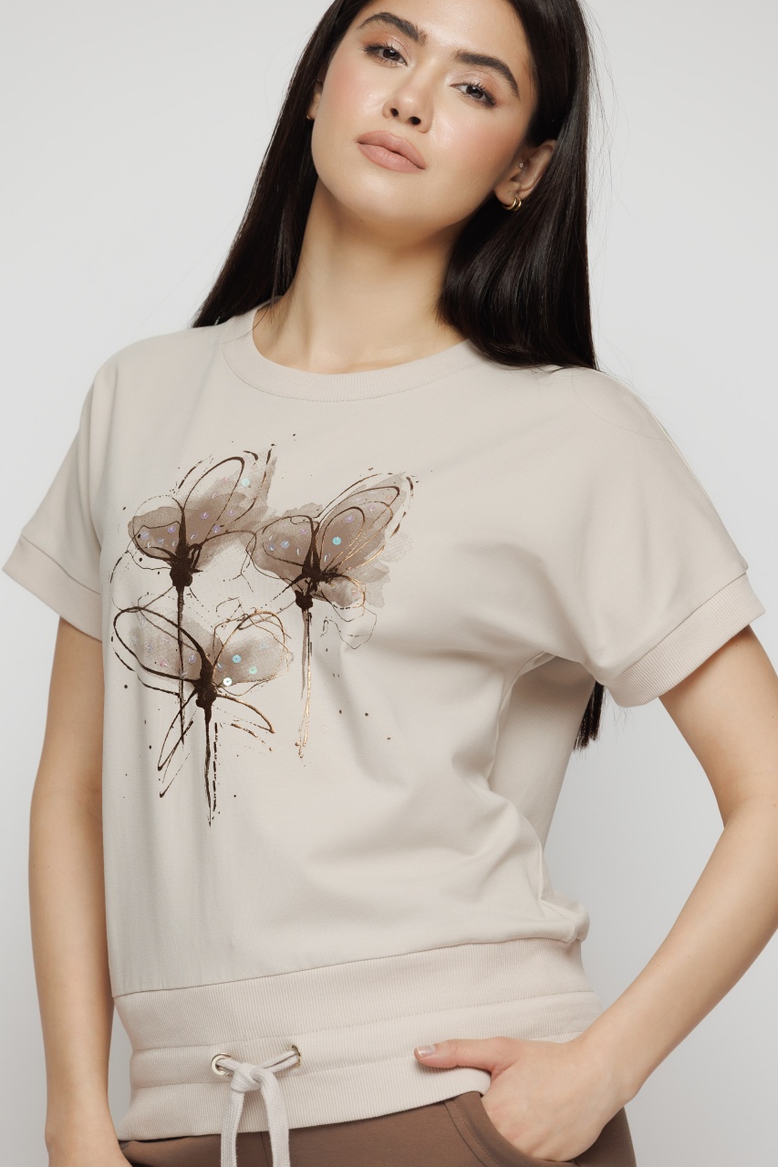 Tricou dama bej cu print