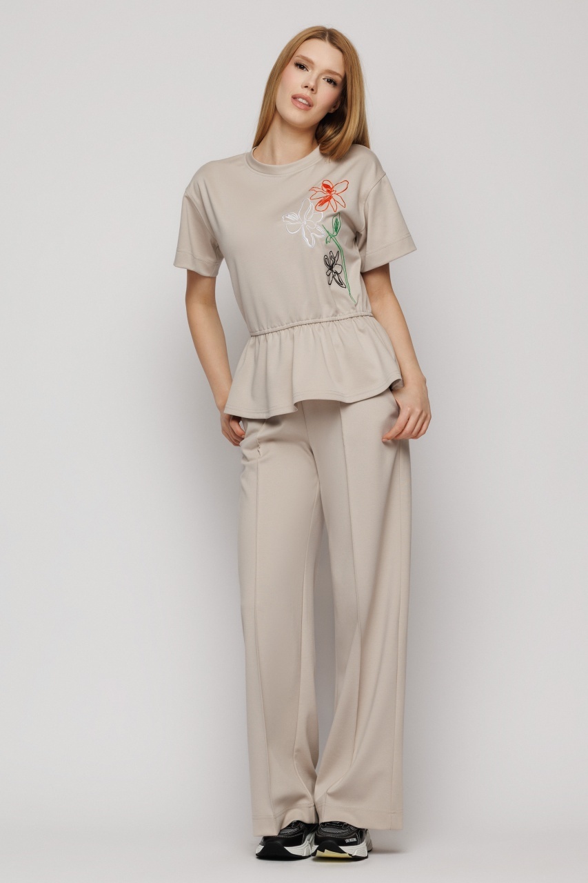 Bluza dama cu broderie colorata si talie elastica