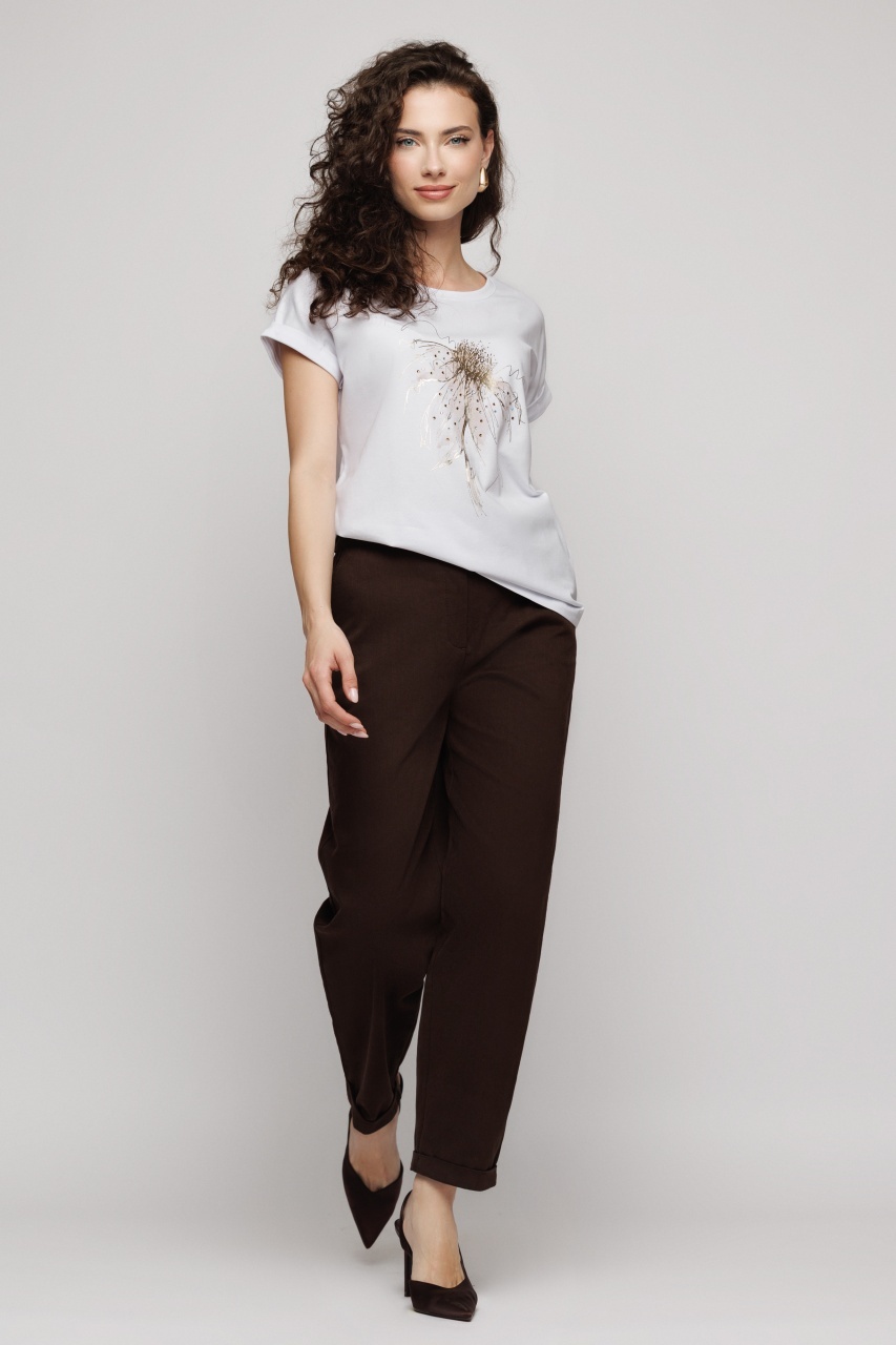 Tricou damă cu print si aplicatii decorative