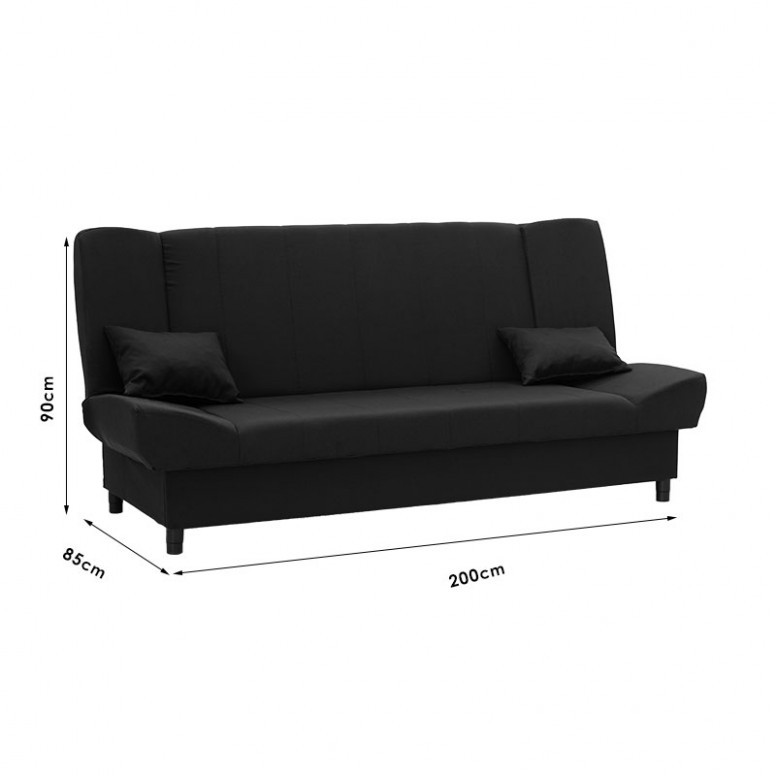 Canapea - pat Tiko cu spatiu de depozitare stofa de culoare neagra 200x85x90cm