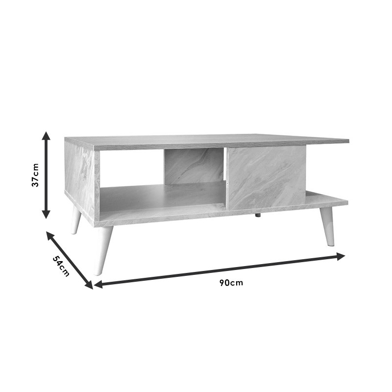 Masuta de cafea Moses culoare sonoma - aspect marmura alba 90x54x37.5cm