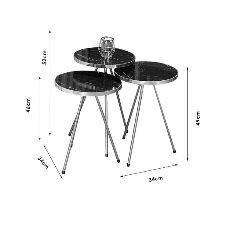 Masute laterale Weber set 3 piese marmura neagra-aurie