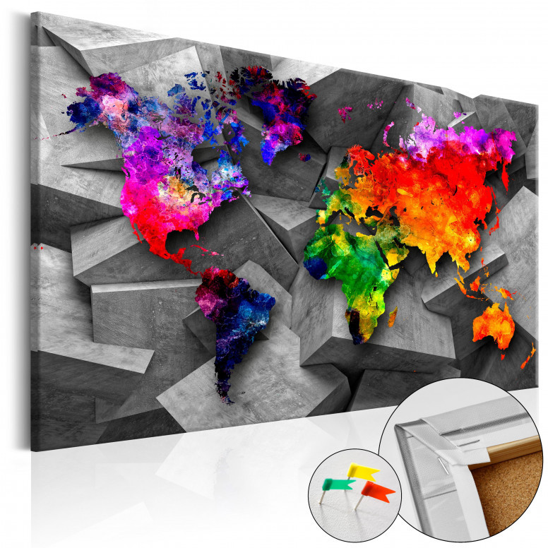 Tablou din plută - Cubic World [Cork Map] 90x60 cm