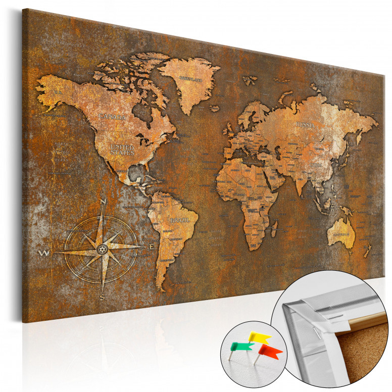 Tablou din plută - Rusty World [Cork Map] 120x80 cm