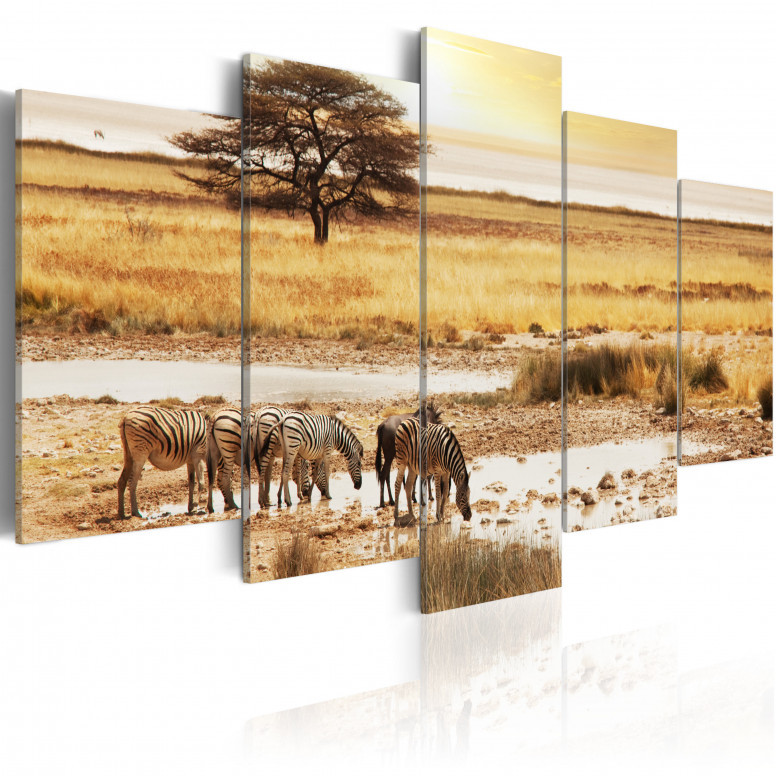 Tablou - Zebras on a savannah 100x50 cm