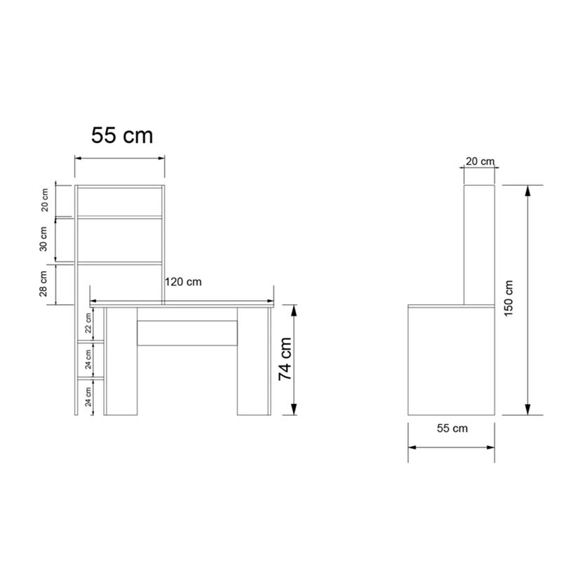 Birou de studiu Dropio melaminat stejar - alb 120x55x150cm