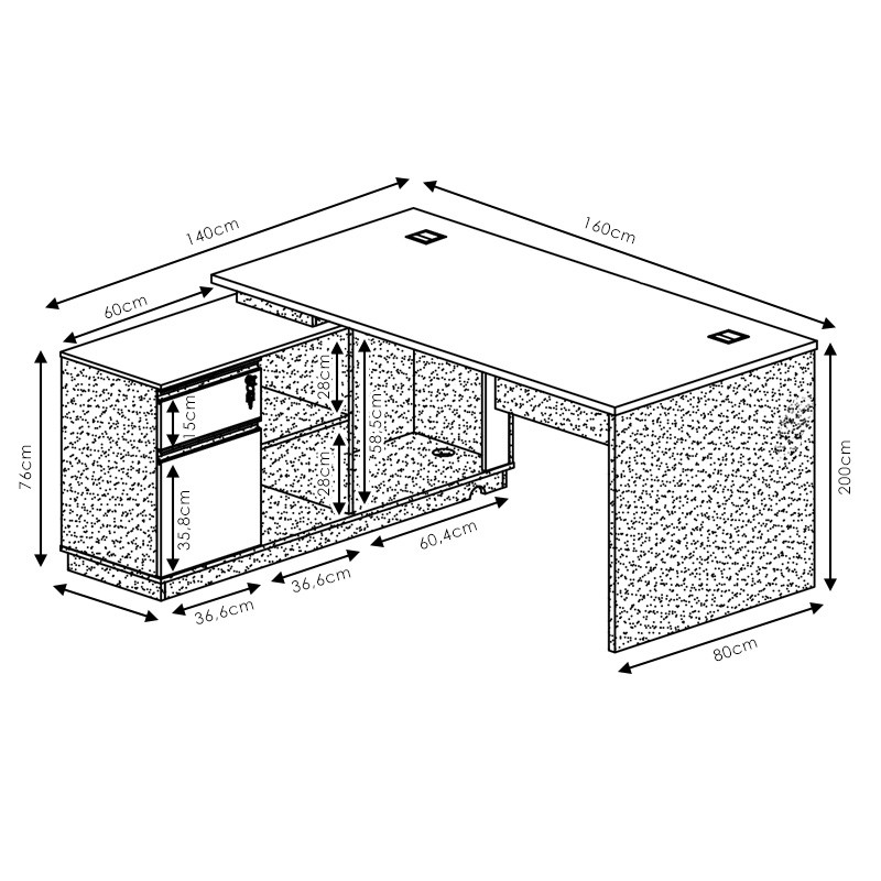 Birou pe colt stanga Oscar nuc - antracit 160x140x76cm