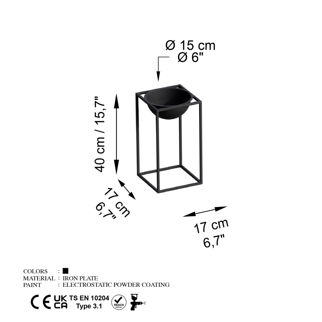 Ghiveci decorativ GED022 Negru 17x40x17 cm