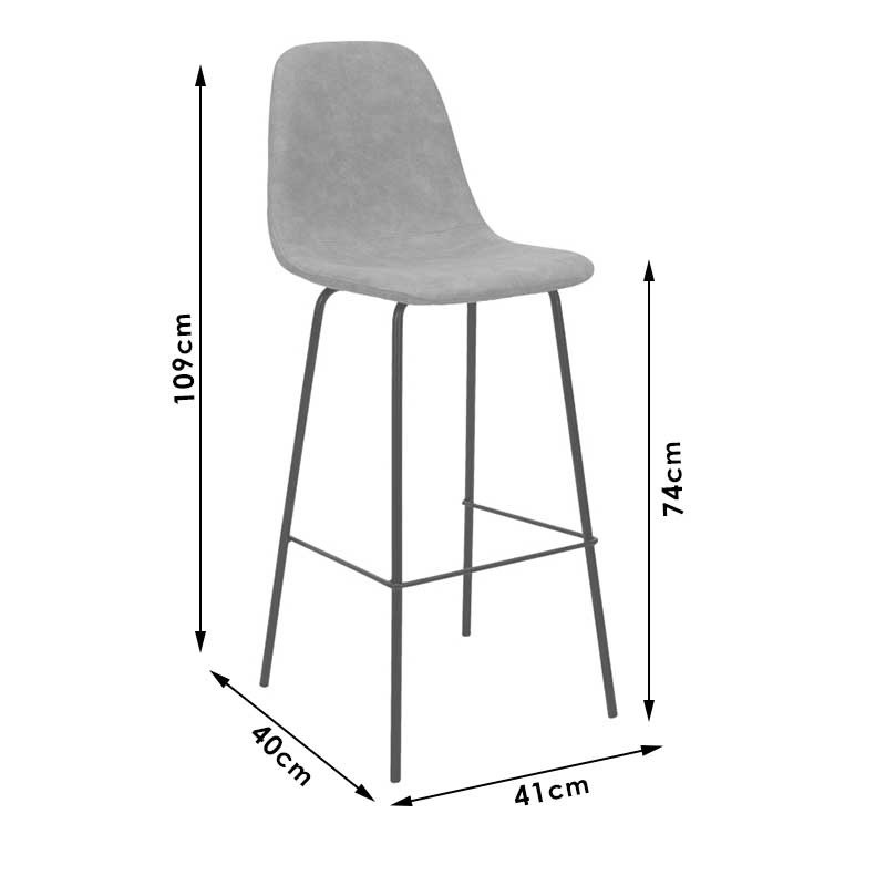 Scaun de bar Bella picioare metalice negre - piele ecologica culoare gri antic