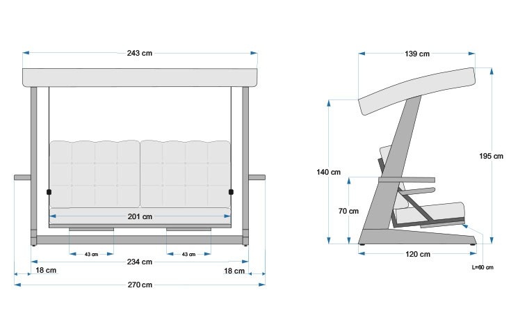 Balansoar cu 3 locuri Luna Deluxe 2600 Bej 260x200x195 cm