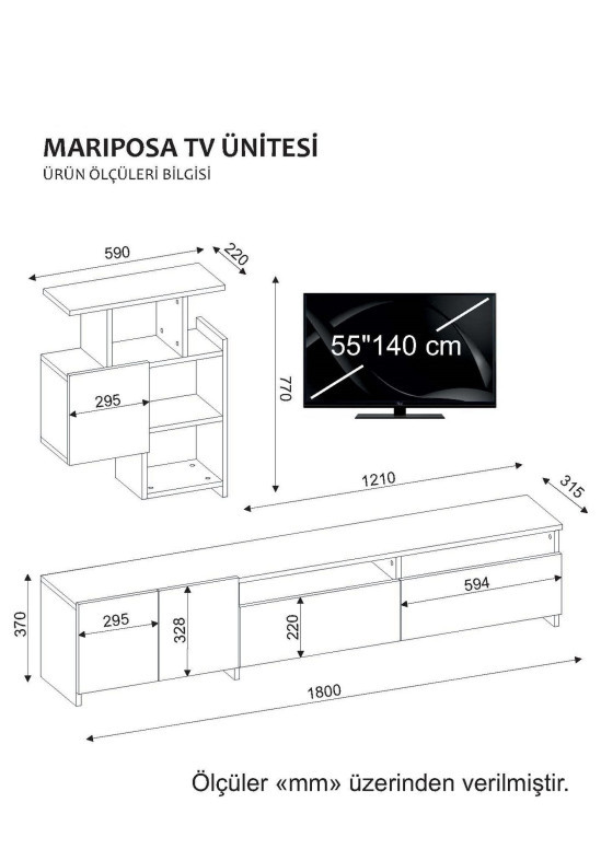 Comoda TV Mariposa - Walnut, Alb
