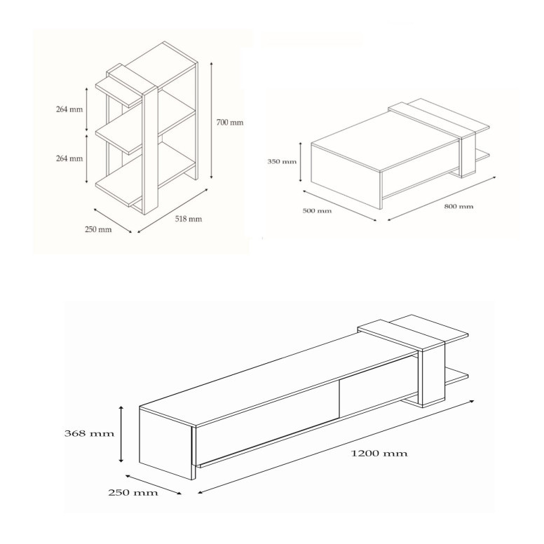 Set de mobilier pentru living Gaye, Nuc- Alb