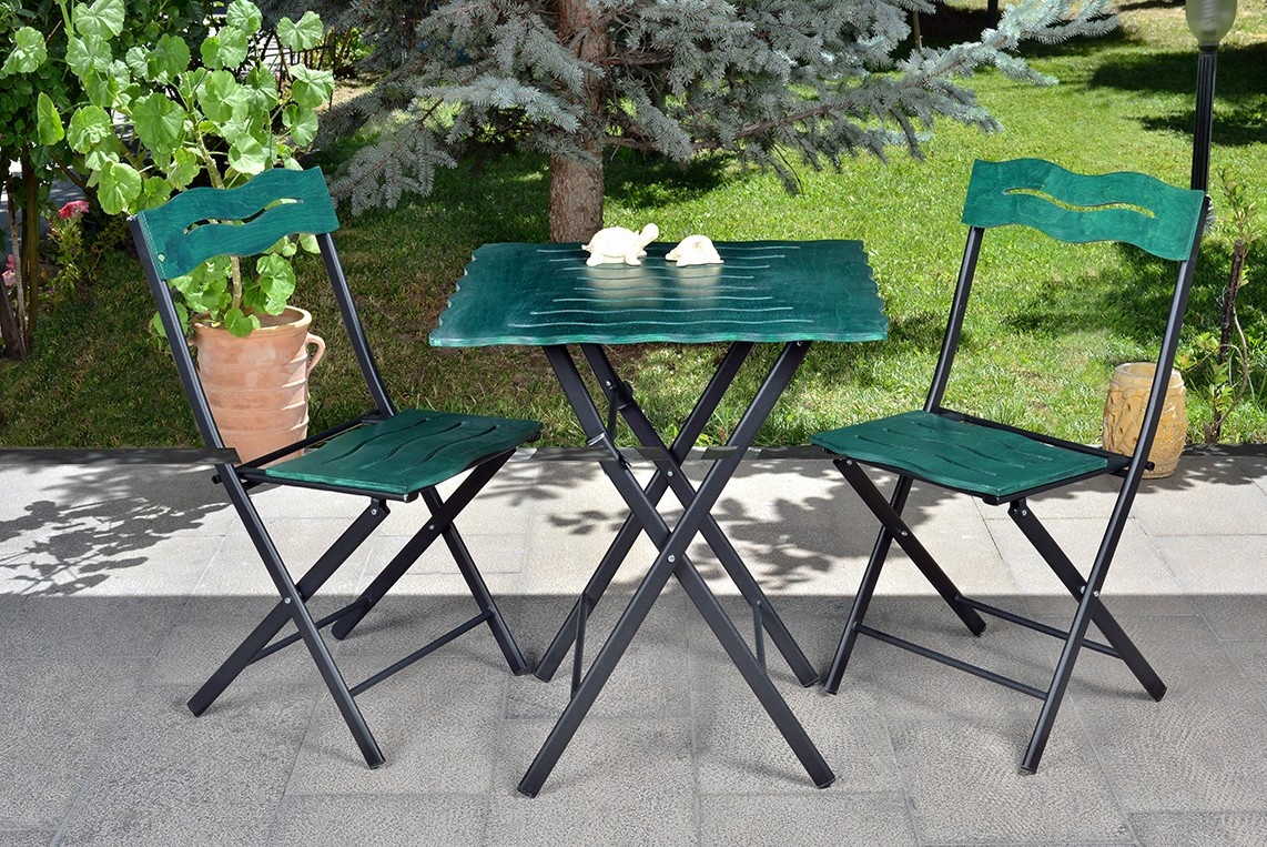 Set masa si scaune de gradina (3 piese) Bistro Set 6 Verde 60x60x73 cm