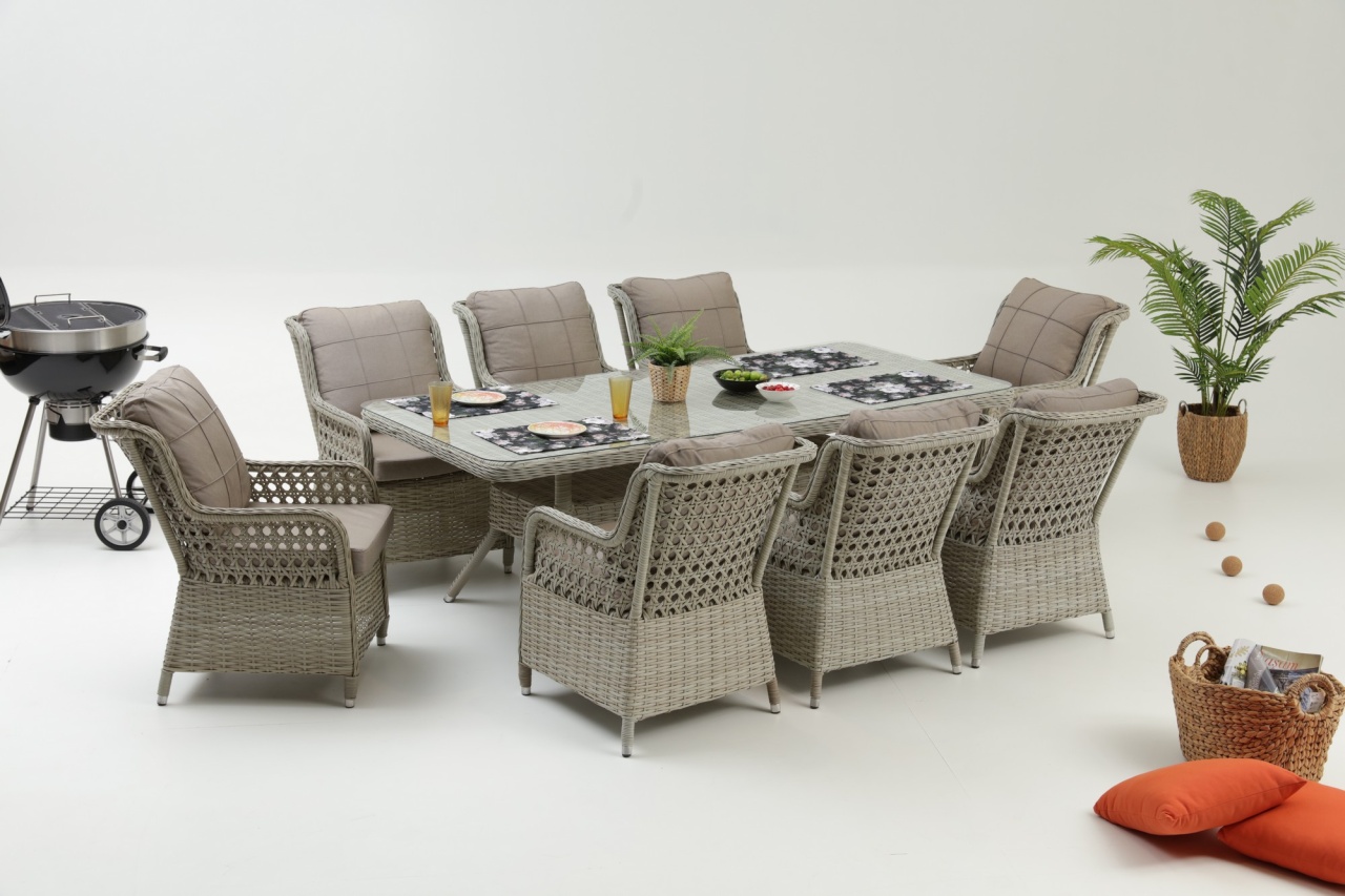 Set masa si scaune de gradina (9 piese) Cenova 8 Crem 160x80x90 cm