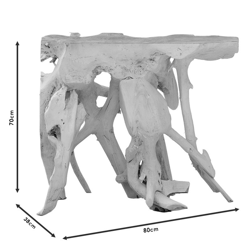 Consola Zamir lucrata manual din lemn masiv alb - culoare lemn natural 80x38x70cm