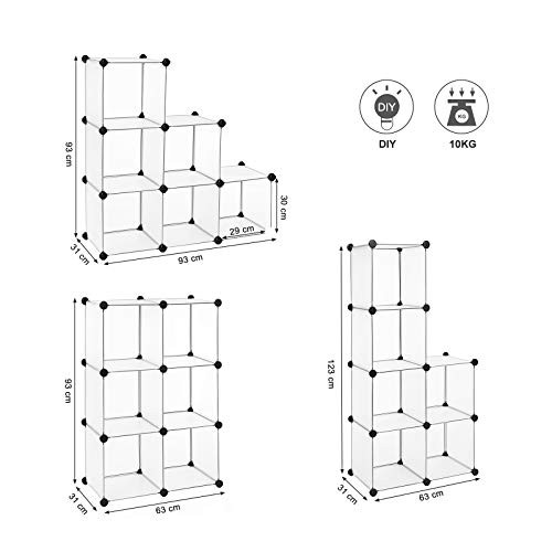 Cuburi modulare din plastic pentru depozitare, Songmics, Alb, 93x31x93 cm