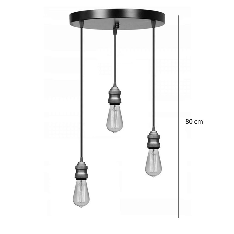 Lustra cu 3 lumini Sopio E27 negru metal D30x85cm