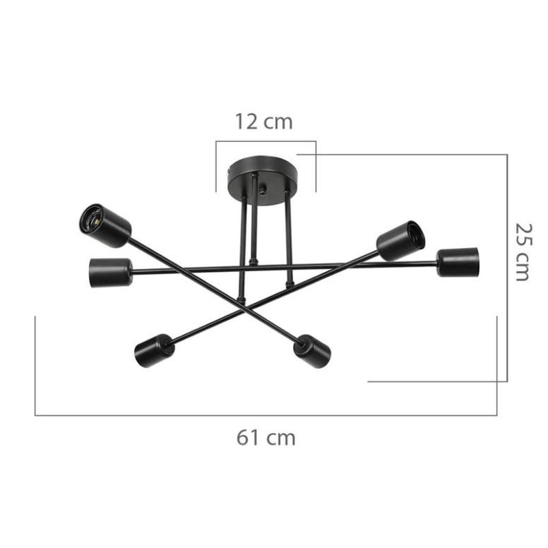 Lustra cu sase lumini PWL-1122, E27, negru, 61x25 cm