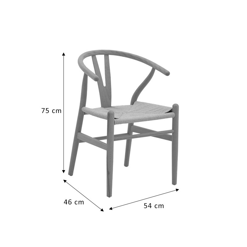 Scaun Wishbone lemn de arbore de cauciuc culoare lemn natural - funie culoare lemn naturala 53x55x76cm