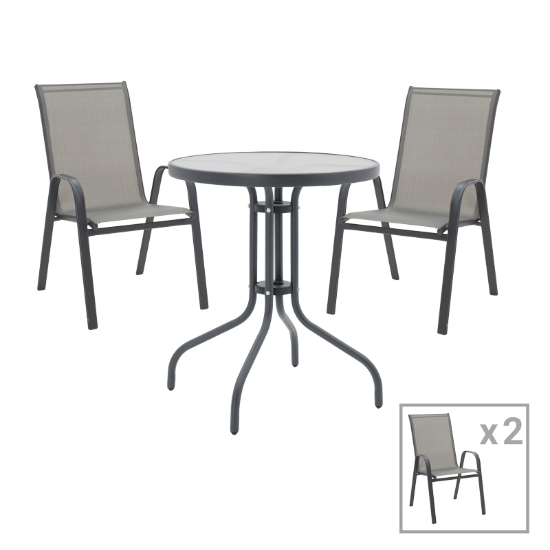 Set 3 buc masă și scaune de grădină Calan-Watson Gri 60x60x70 cm