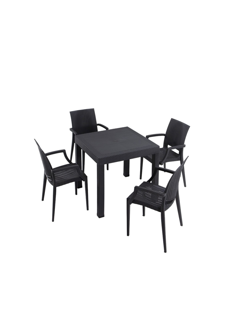 Set masa si scaune de gradina (5 piese) Rattan Lux Antracit 52x88x55 cm