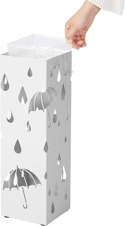 Suport metalic pentru umbrele, Songmics, Alb, 15.5 x 15.5 x 49 cm