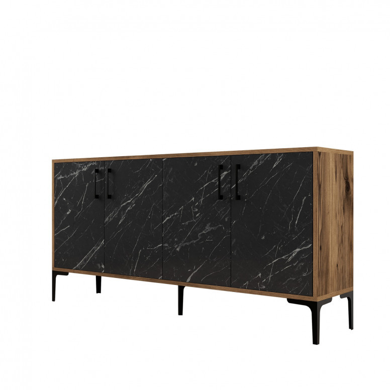 Consola Kiev160 Walnut-Negru Marble