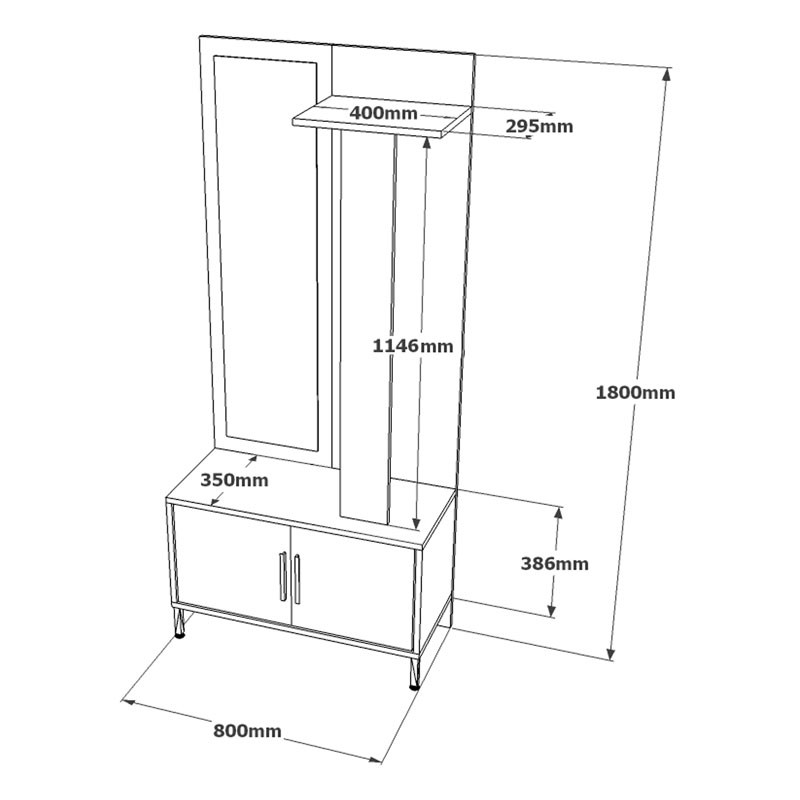 Cuier cu oglinda Bridger negru - culoarea nuc 80x35x180cm