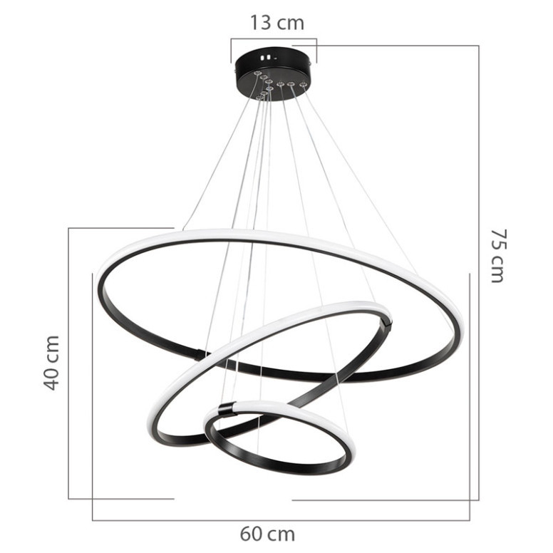 Lustra cu trei lumini PWL-1156, LED 60-80W negru, 60x100 cm