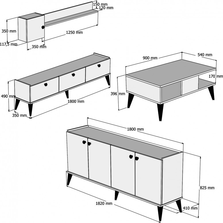 Set Complet Living Lidya 2 Walnut-Marble