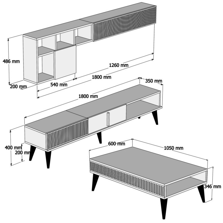 Set de mobilier pentru living Milan, Nuc- Negru