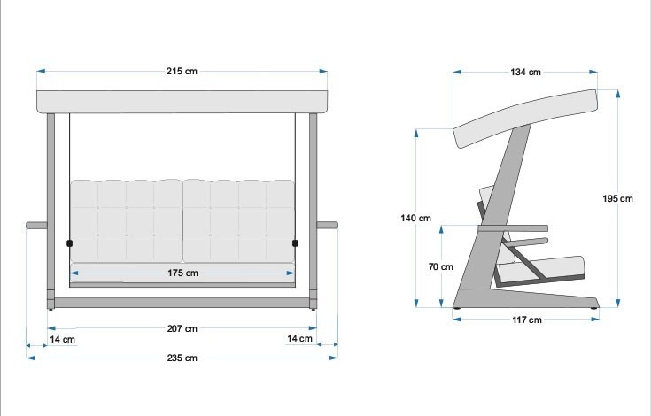 Balansoar cu 3 locuri Sia 2400 Antracit 236x190x175 cm