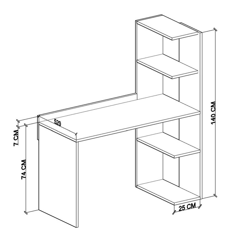 Birou Caolin melaminat stejar - alb 120x52x140cm